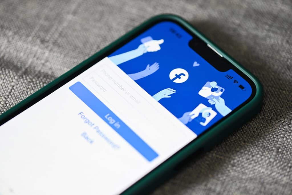 facebook login screen