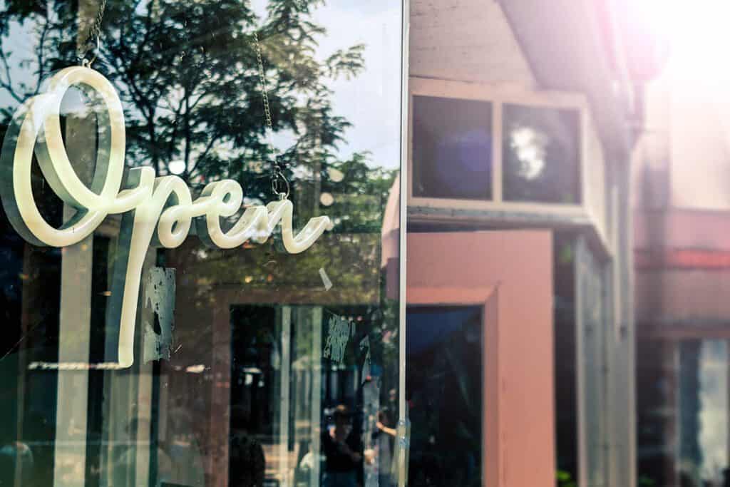 open sign on a business
